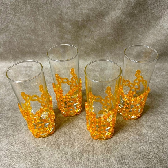Set of 4 Koziol drinks glasses with orange bubble glass holders - Picture 2 of 7